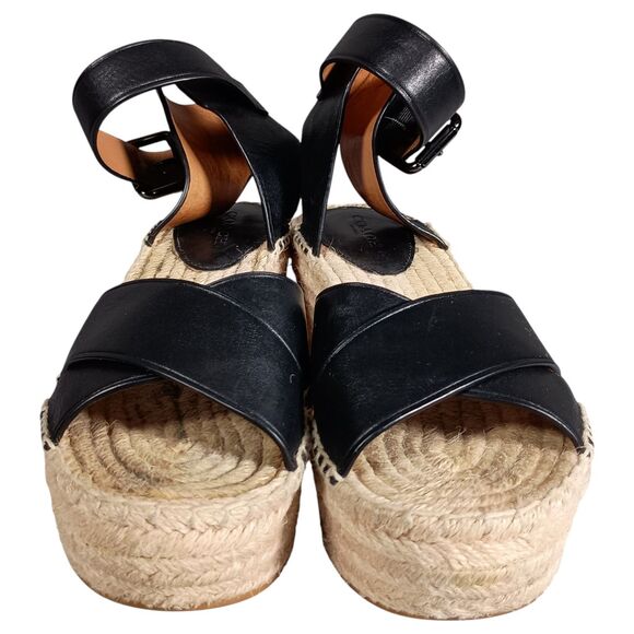 Coach Primrose Espadrille Platform Wedge Sandal Leather Black Ankle Strap 6 B - Picture 3 of 10